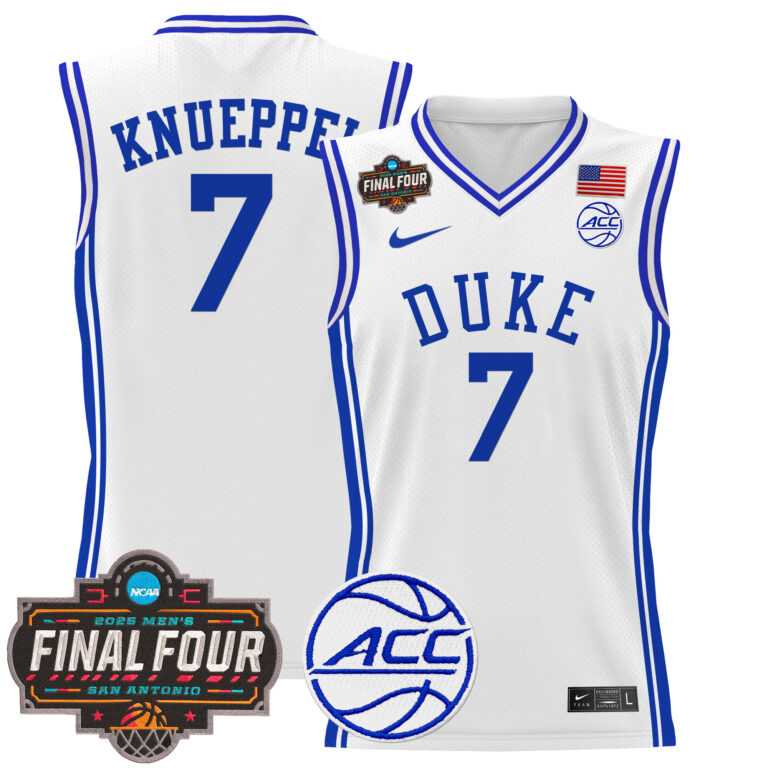 Men Duke Blue Devils #7 Knueppel white 2025 Final Four Patch NCAA Jersey